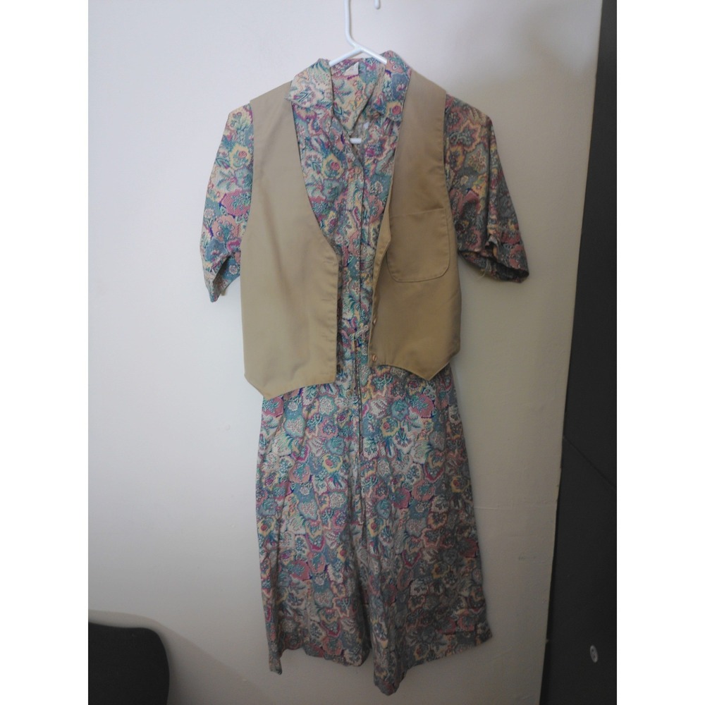 ILGWU Paisley Midi Dress Vest Set Women's 9 Multi Vtg Cottagecore Prairie Floral
